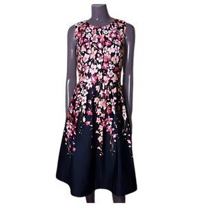 Elegant Floral Dress - Sz 8 Petite - Sateen Splendor for Every Occasion